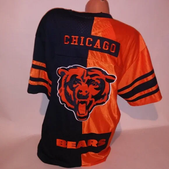 Chicago Bears Jersey NFL Football Mens Navy Blue Orange 50/50 Short Sleeve Crew - Picture 14 of 16